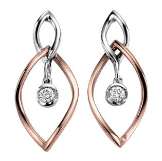 10K Two Tone Dangly Diamond Earrings