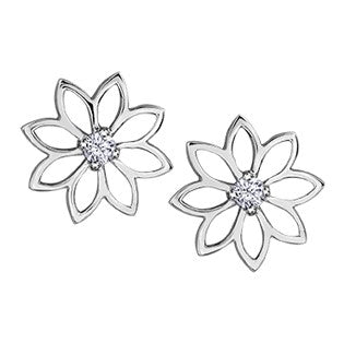 14K Gold Diamond Flower Stud Earrings