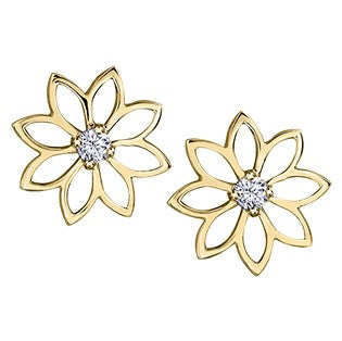 14K Gold Diamond Flower Stud Earrings