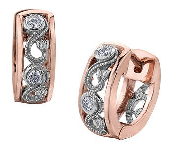 14K Two Tone Diamond Hoop Earrings