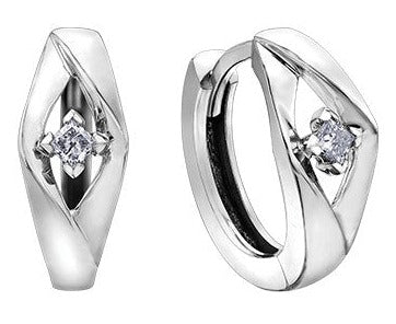 10K White Gold Diamond Hoop Earrings