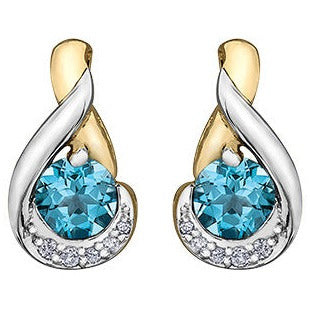 10K Yellow Gold Diamond & Blue Topaz Earrings