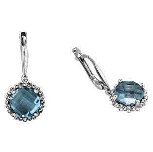 Blue Topaz & White Gold Dangle Earrings