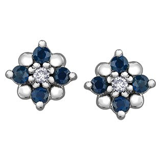 10K White Gold Diamond & Sapphire Studs