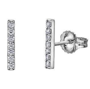 10K White Gold Diamond Bar Earrings