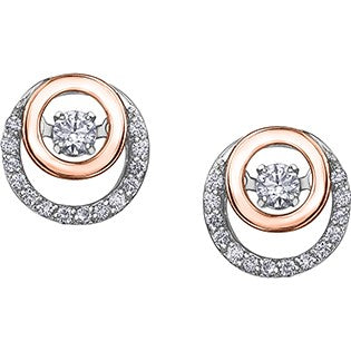 10K Two Tone Dancing Diamond Earrings