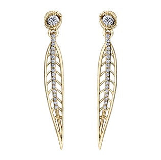 14K Yellow Gold Diamond Leaf Earrings