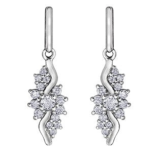 10K White Gold Diamond Dangle Earrings