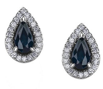 10K White Gold Pear Cut Sapphire & Diamond Earrings