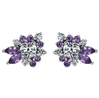 14K White Gold Amethyst Diamond Earrings