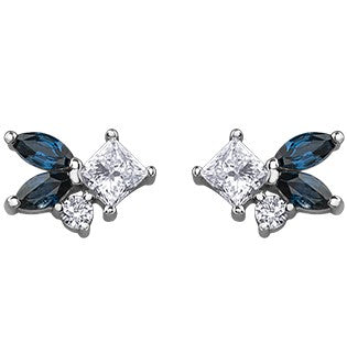 14K White Gold Sapphire & Diamond Stud Earrings