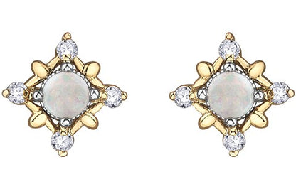 10K Yellow Gold Opal & Diamond Earrings