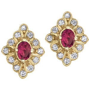 10K Yellow Gold Diamond Ruby Earrings
