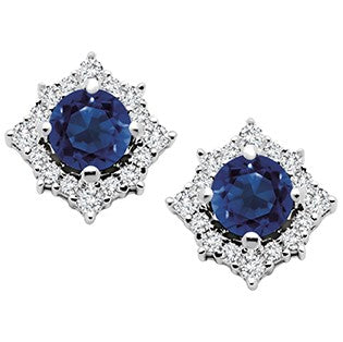 14K White Gold Diamond & Sapphire Stud Earrings