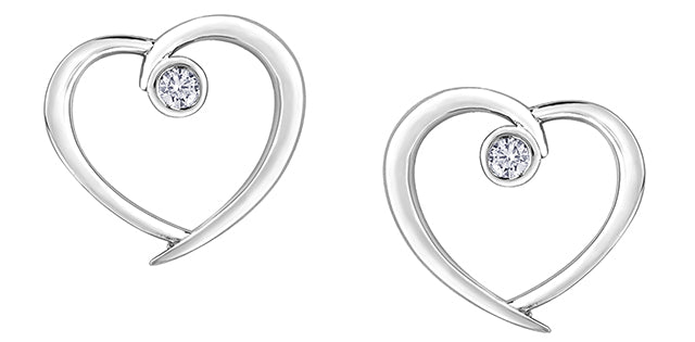 10K White Gold Heart Earrings