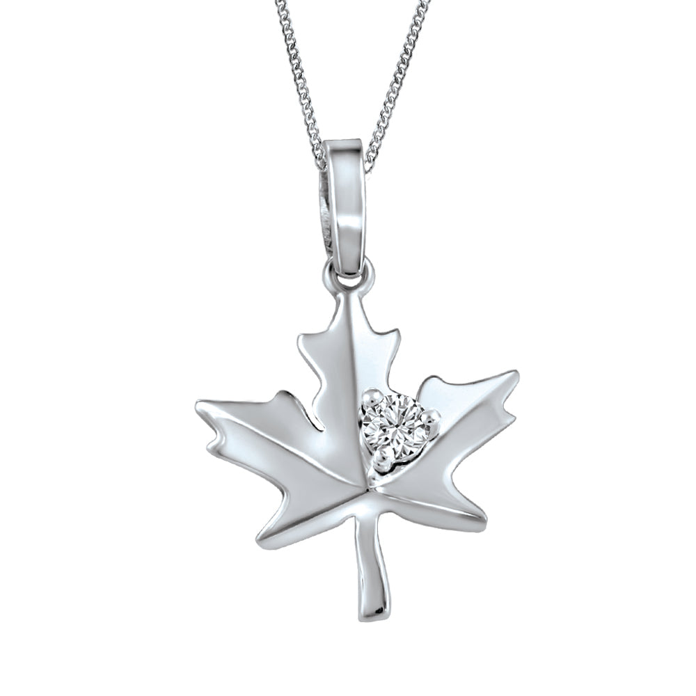 10K Gold Diamond Maple Leaf Necklace