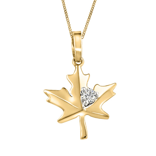 10K Gold Diamond Maple Leaf Necklace