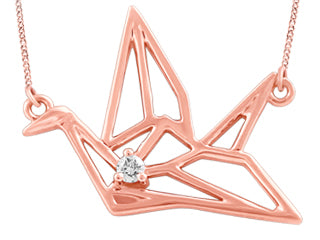 10K Rose Gold Paper Crane Necklace