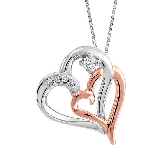 10K Two Tone Double Heart Necklace