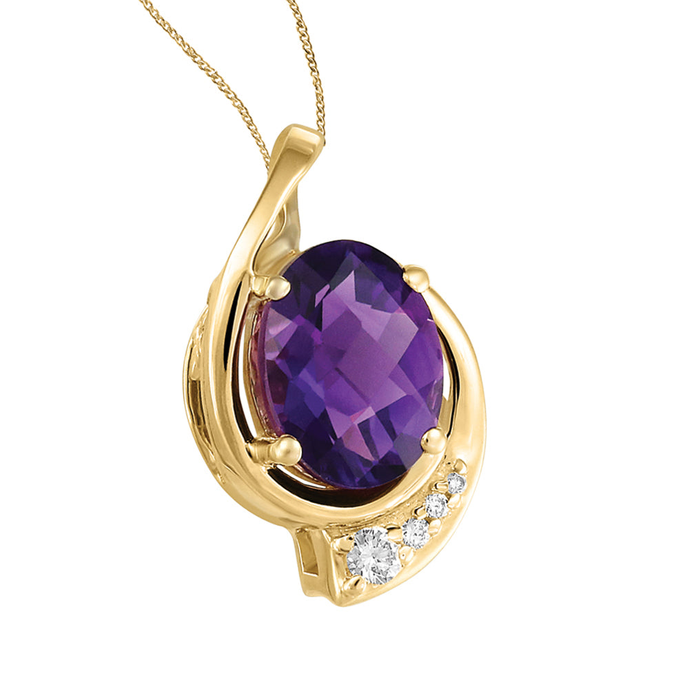 10K Yellow Gold Amethyst Diamond Necklace