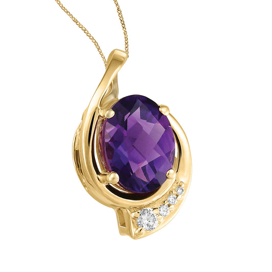 10K Yellow Gold Amethyst Diamond Necklace