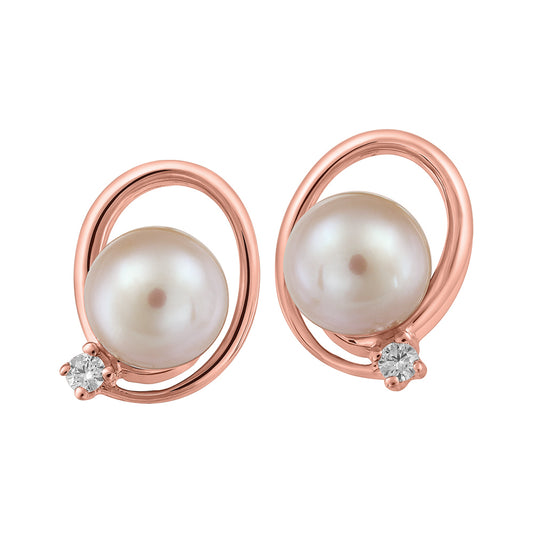 10K Rose Gold Pearl Diamond Earrings