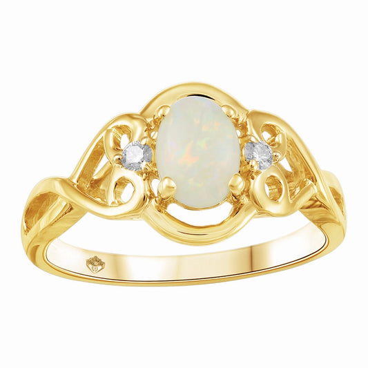 10K Yellow Gold Opal Diamond Ring