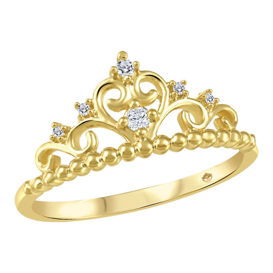 10K Yellow Gold Diamond Crown Ring