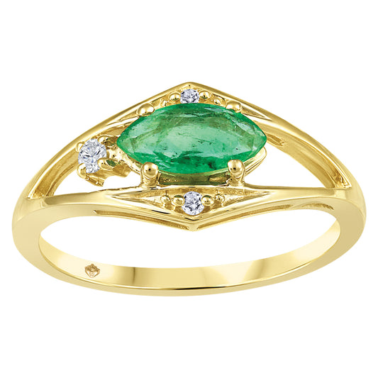 10K Yellow Gold Diamond & Emerald Ring