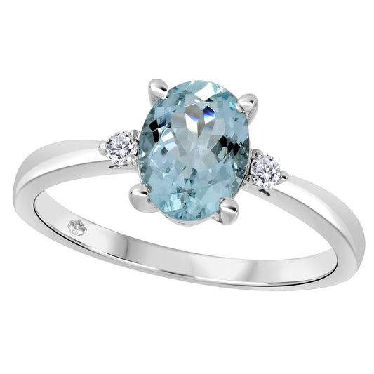 10K White Gold Aquamarine Diamond Ring