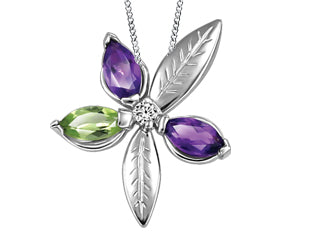 10K White Gold Flower Necklace with Gemstones