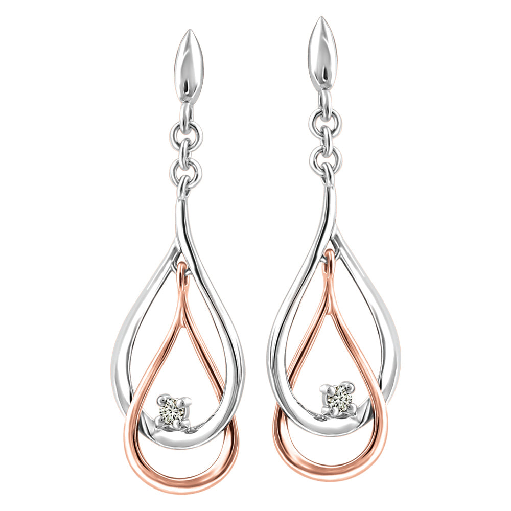 10K White & Rose Gold Dangle Tear Drop Earrings