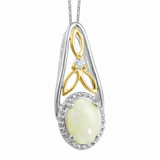 10K Two Tone Opal Diamond Necklace