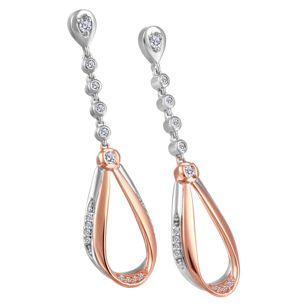 10K Rose & White Gold Diamond Dangle Earrings