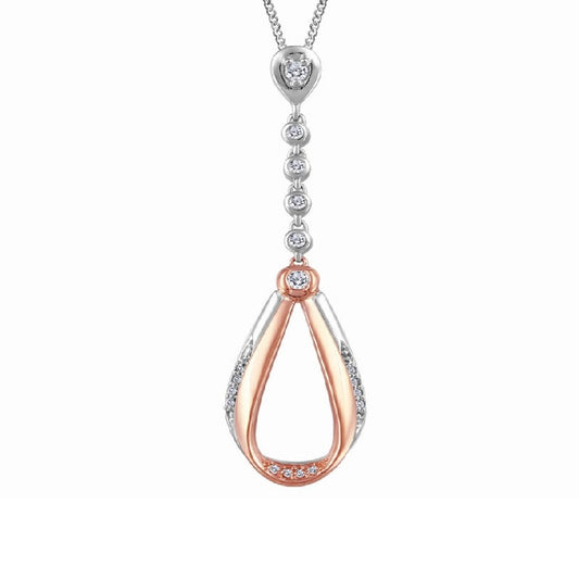 10K Two Tone Drop Diamond Drop Necklace