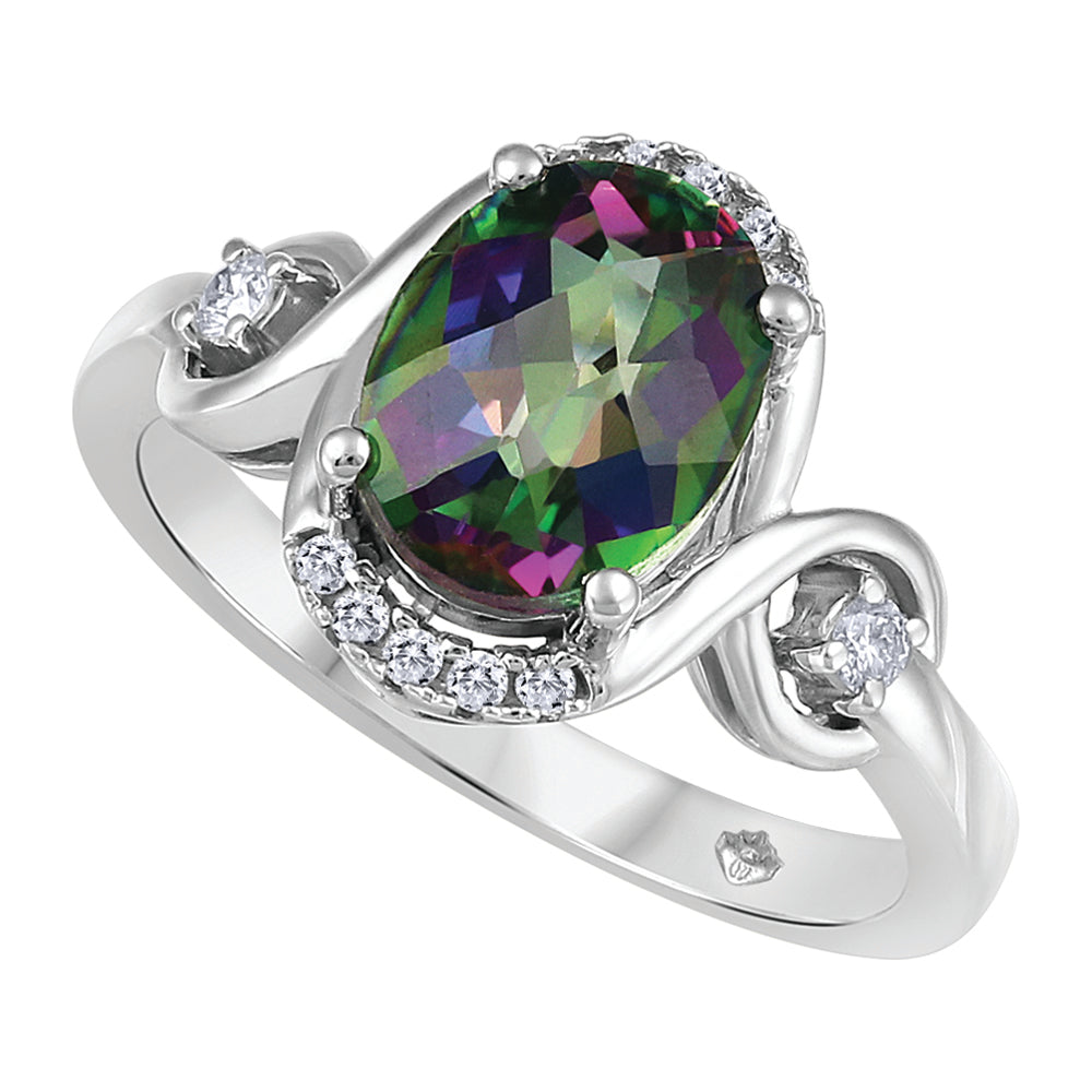 10K White Gold Mystic Topaz Diamond Ring