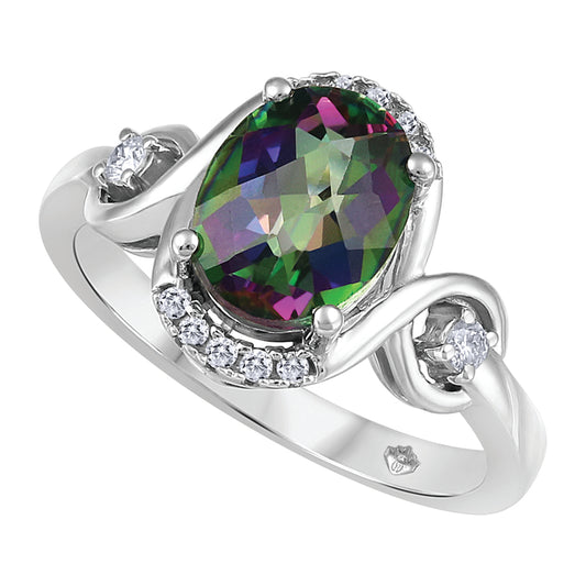 10K White Gold Mystic Topaz Diamond Ring
