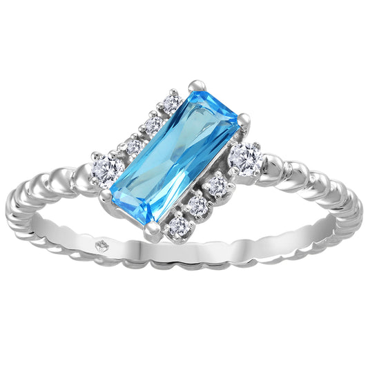 10K White Gold Blue Topaz Diamond Ring