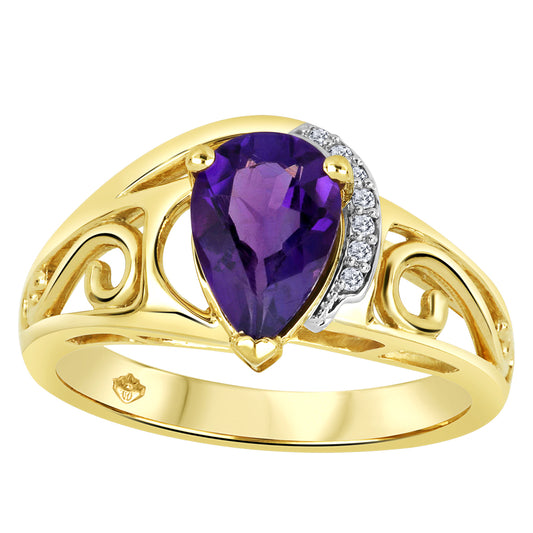 10K Yellow Gold Amethyst Diamond Ring