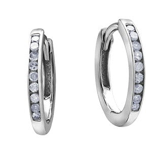 10K White Gold Diamond Hoop Earrings
