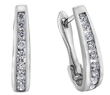 10K White Gold Diamond Hoop Earrings