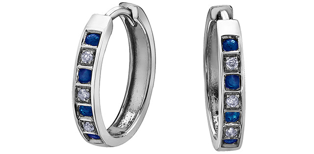 10K White Gold Diamond & Gem Hoop Earrings