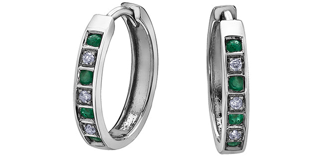 10K White Gold Diamond & Gem Hoop Earrings