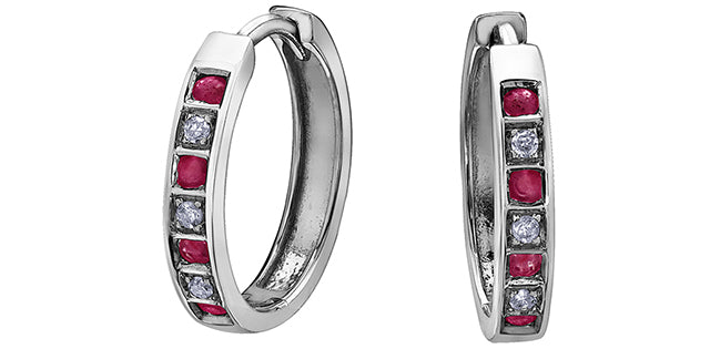 10K White Gold Diamond & Gem Hoop Earrings