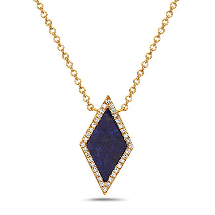 14K Yellow Gold Diamond Lapis Necklace