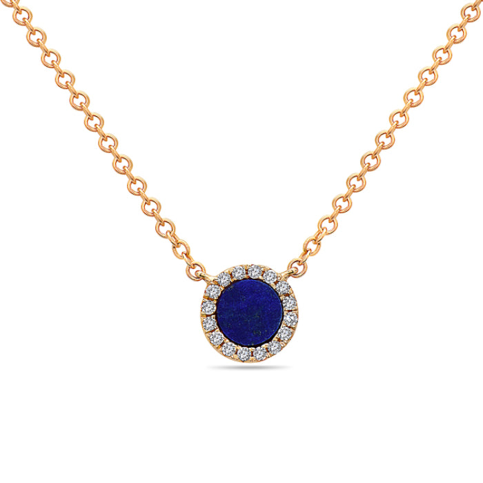 14K Yellow Gold Lapis Diamond Necklace