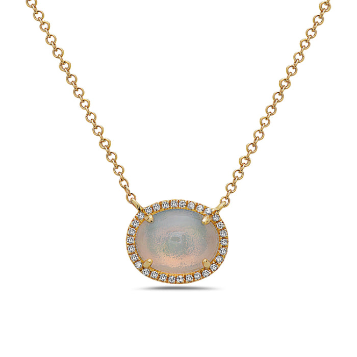 14K White Gold Opal Diamond Necklace