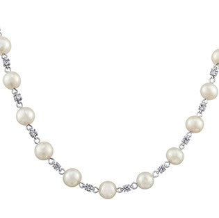 14K White Gold Strand of Diamonds & Pearls