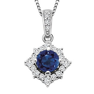 14K White Gold Diamond & Sapphire Necklace
