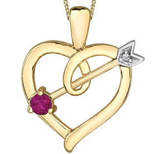 10K Yellow Gold Gemstone Heart & Arrow Necklace